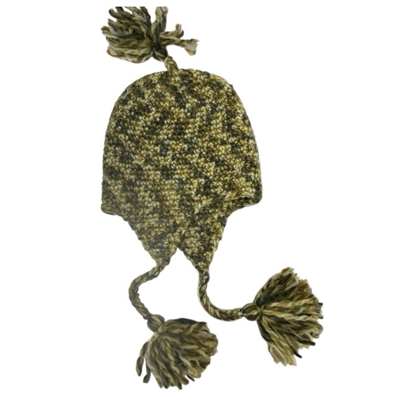 D&Y Multicolor Wool Blend Knit Trapper Hat Pom Pom Beanie Earthy colors neutral - Picture 7 of 7